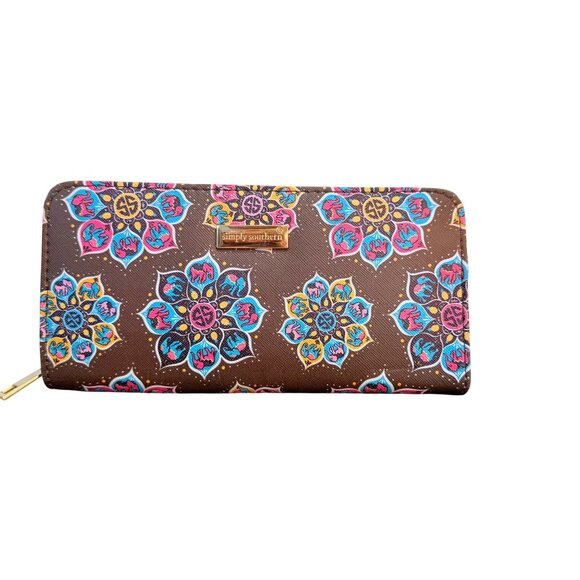 Simply Southern Beach Wallet Brown Colorful Elephant Mandala Gold Zipper Close - Picture 11 of 13